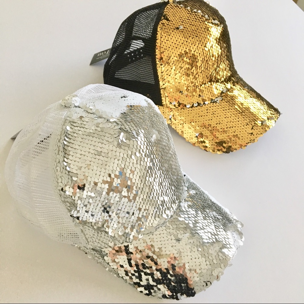 METALLIC SEQUINS BASEBALL CAP - WHITE SILVER - Picture 1 of 6